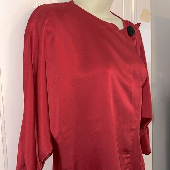 Vintage 80s San Andre Red Satin Women's polyester blouse with 3/4 sleeves - Picture 5 of 9